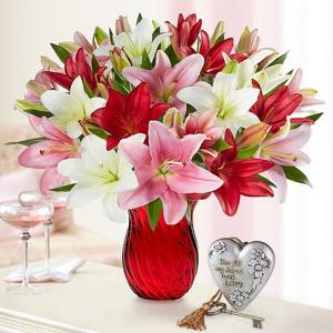 Güzel Lilyum Aranjmanı Karışık Renklerde Lilyum Aranjmanı nin resmi