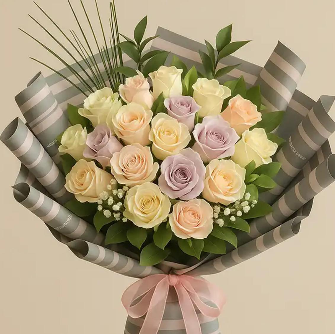 gül buketi açık renkli